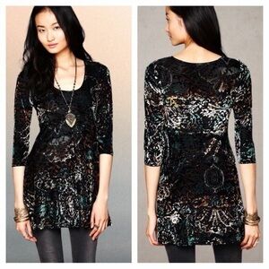 Free People burnout crushed velvet scoop neck half sleeve dark fairy mini dress